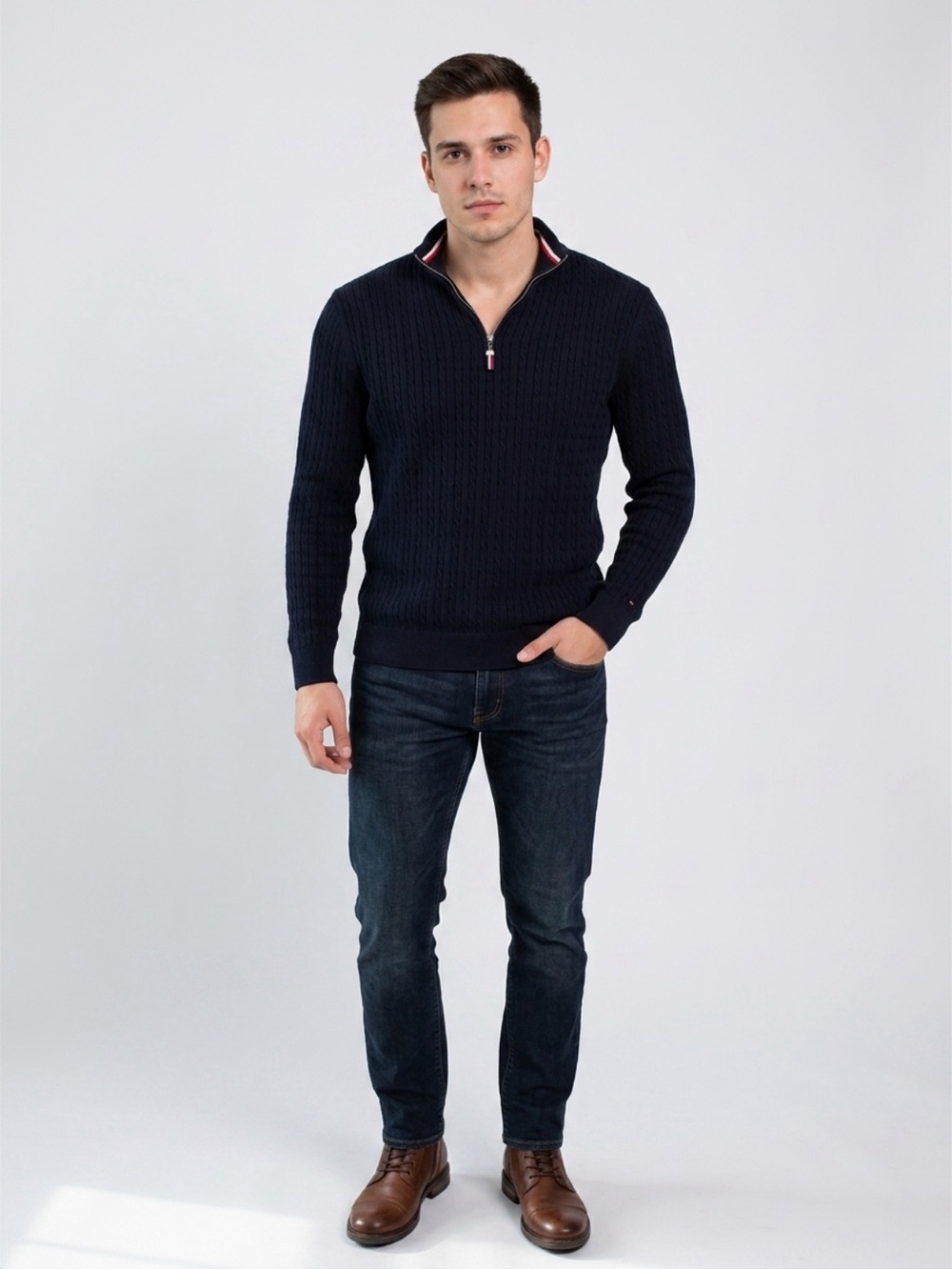 Tommy Hilfiger Men’s Cable Knit Quarter-Zip Sweater – Size Large. (EUC) - Picture 2 of 9